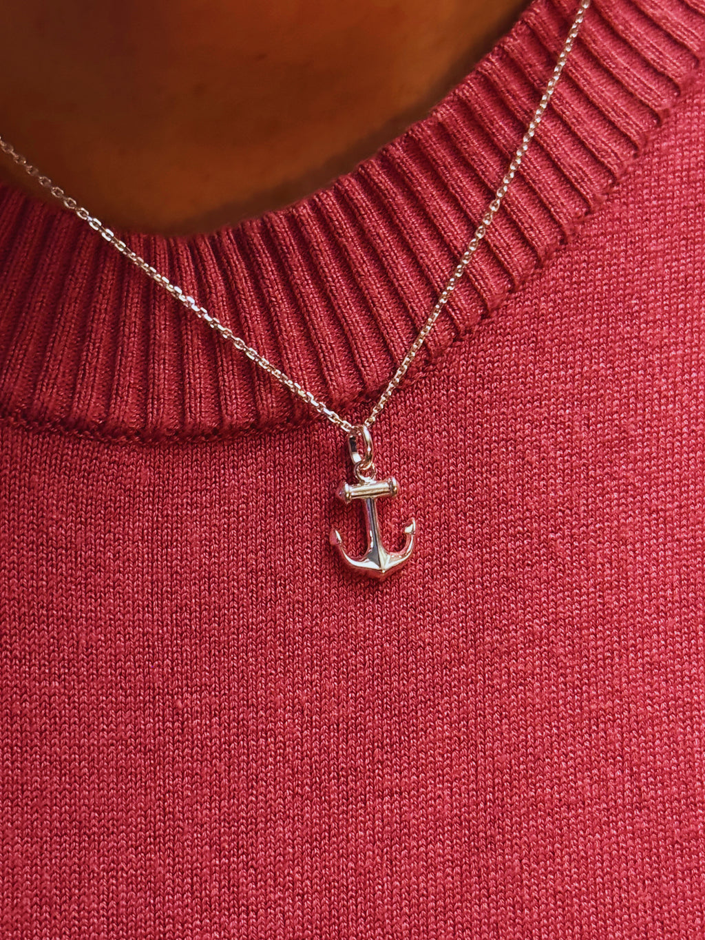 Glänzender Anker mit Ankerkette | 925 Silber