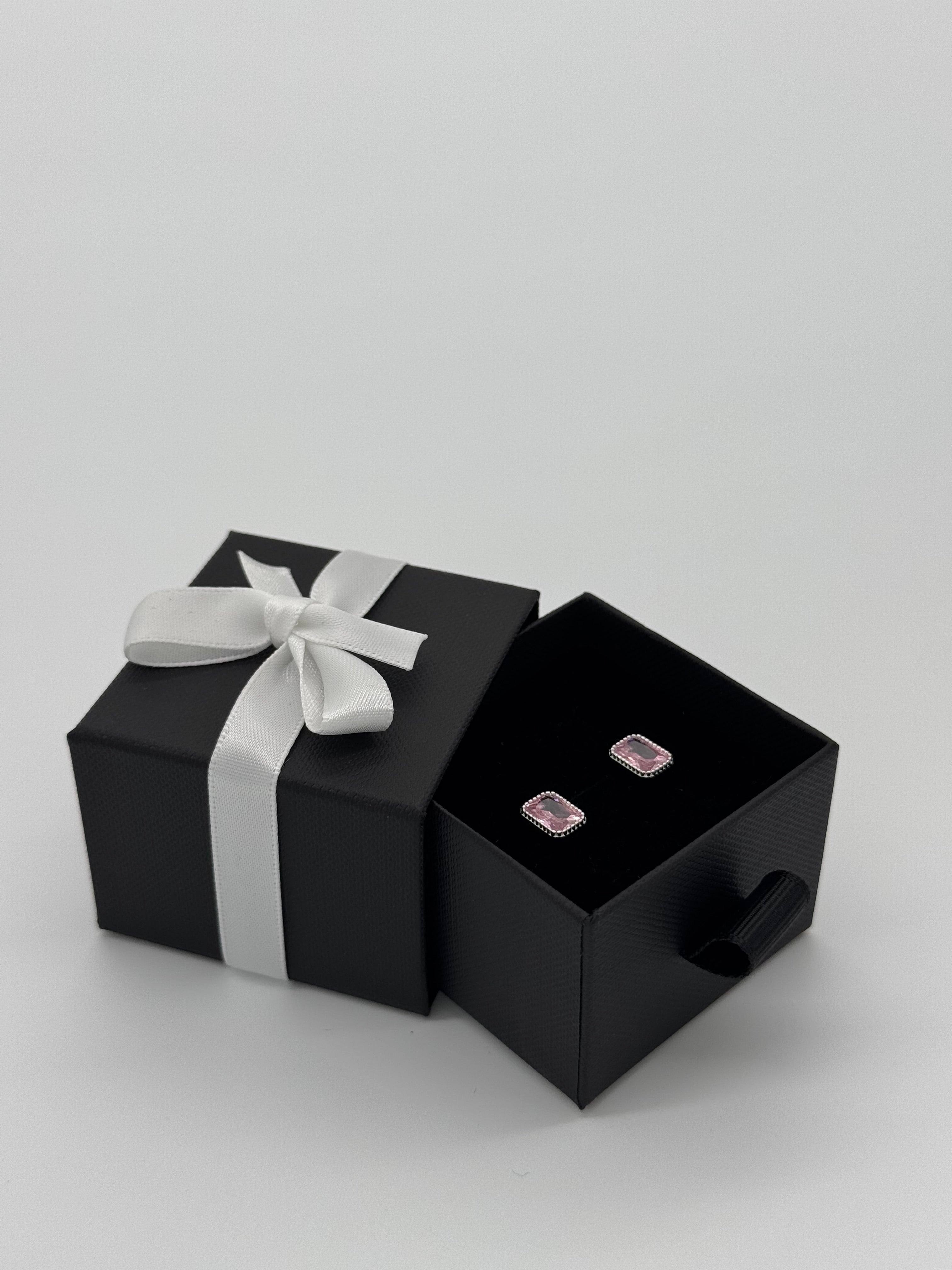 Ohrringe Silber 925 - pinker Baguette Stein