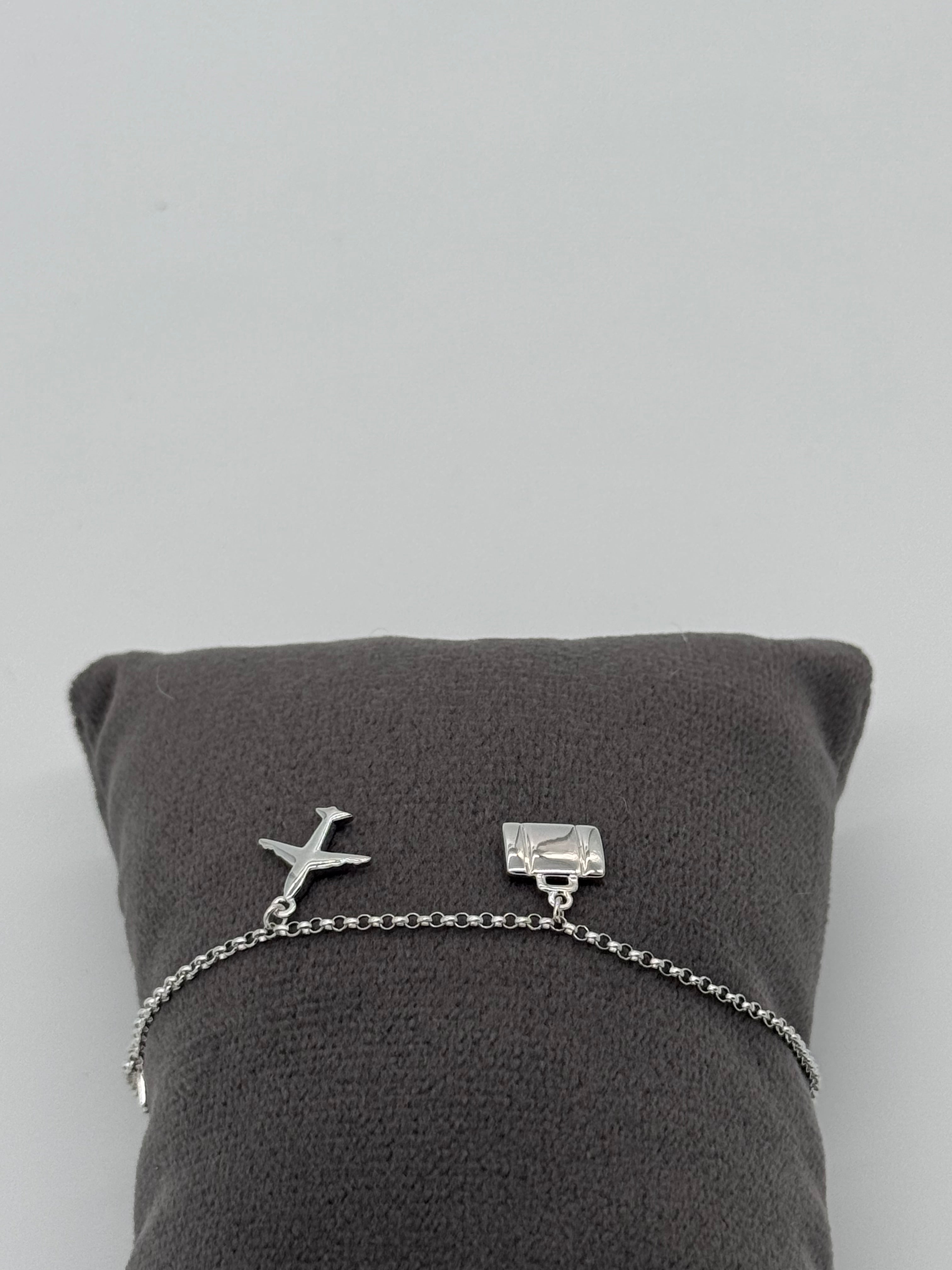 Flugzeug, Koffer und Reisepass Silberarmband 925 - Reise