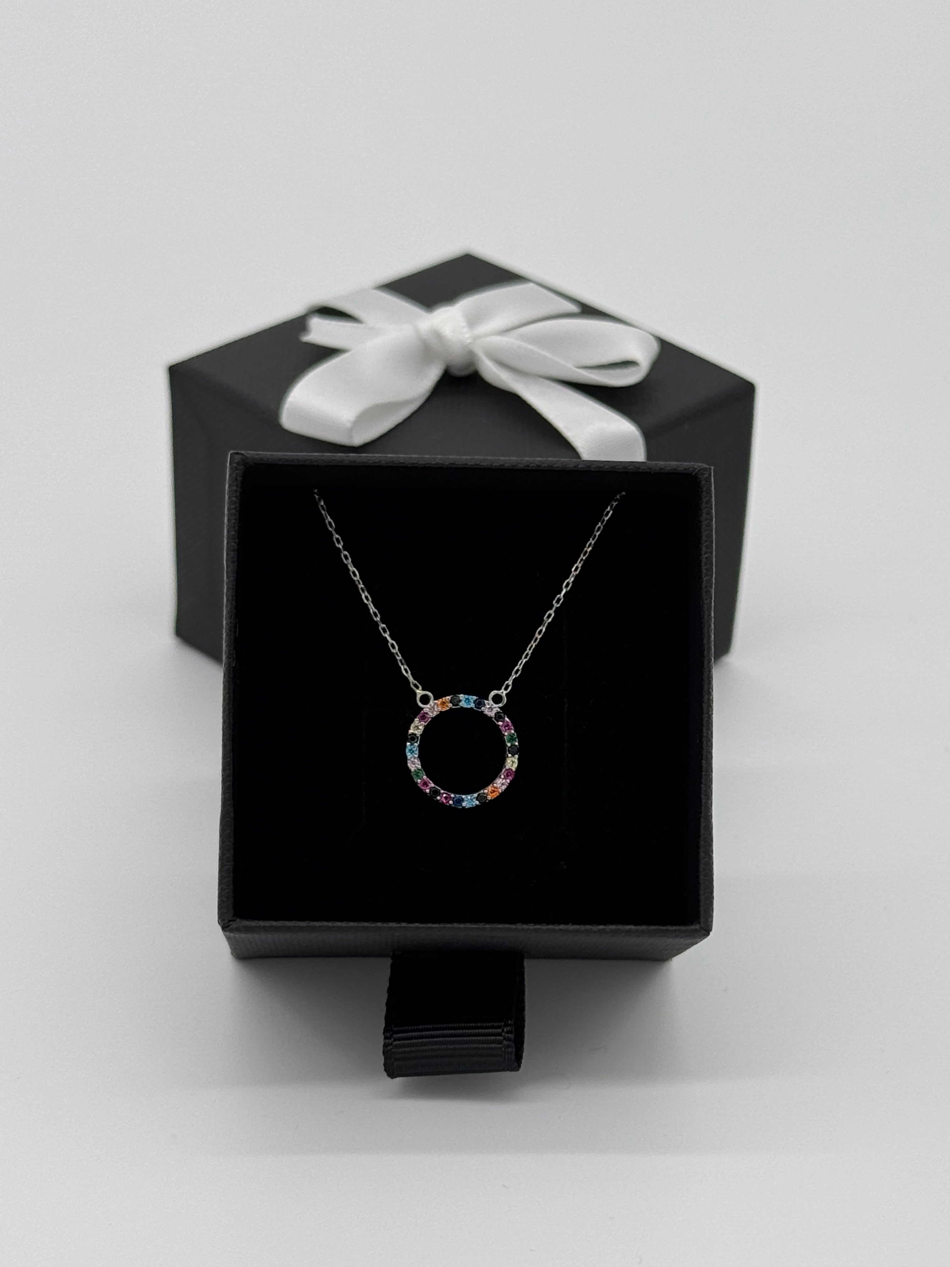 Collier 26 bunte Steine | Echt Silber 925