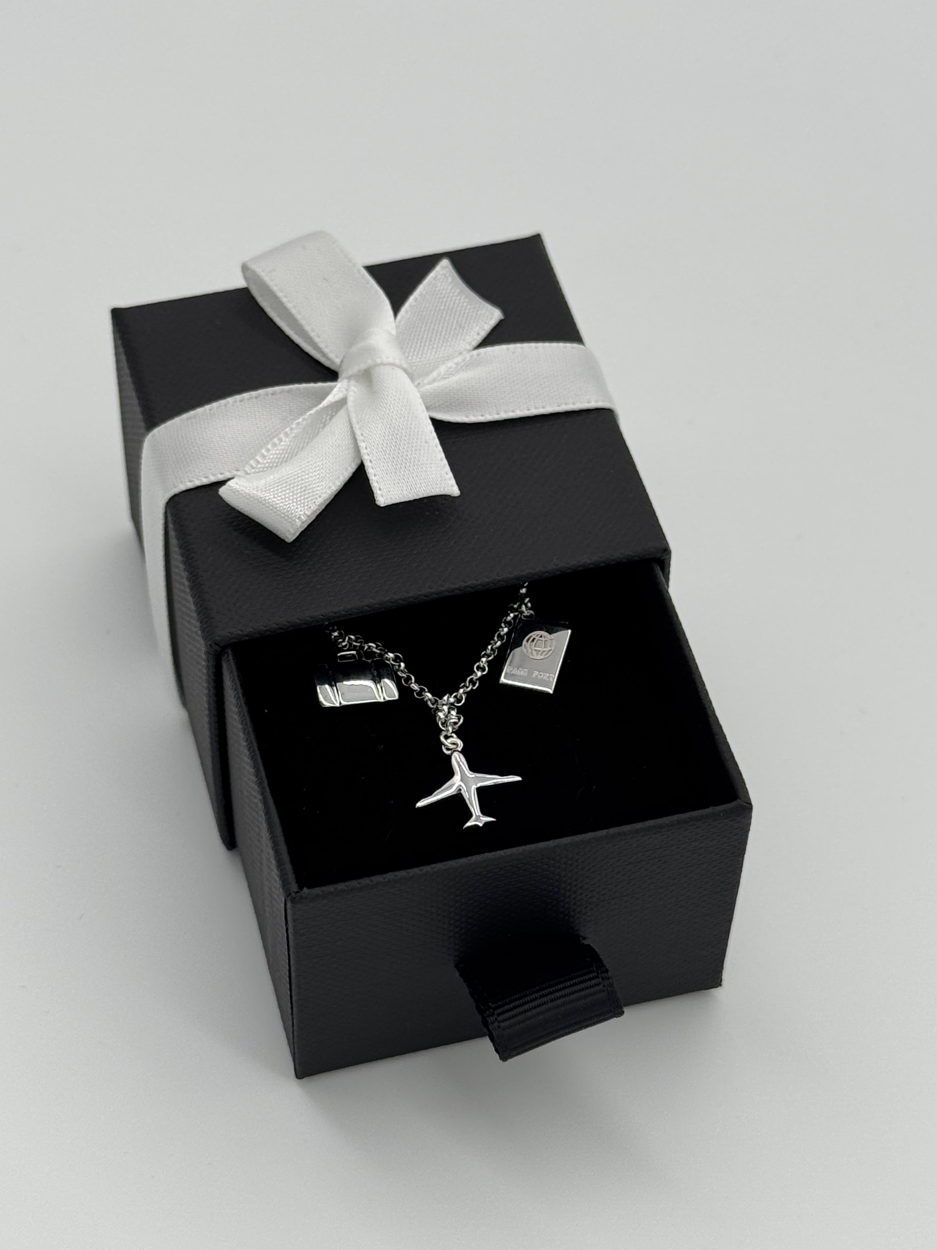 Flugzeug, Koffer und Reisepass Silberarmband 925 - Reise