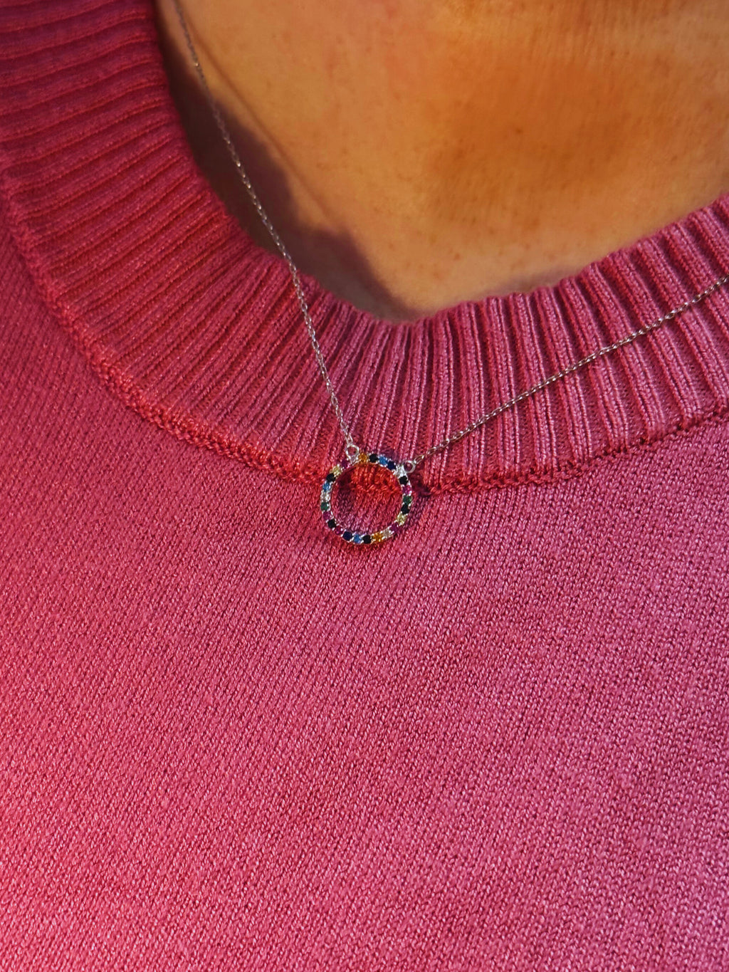 Collier 26 bunte Steine | Echt Silber 925