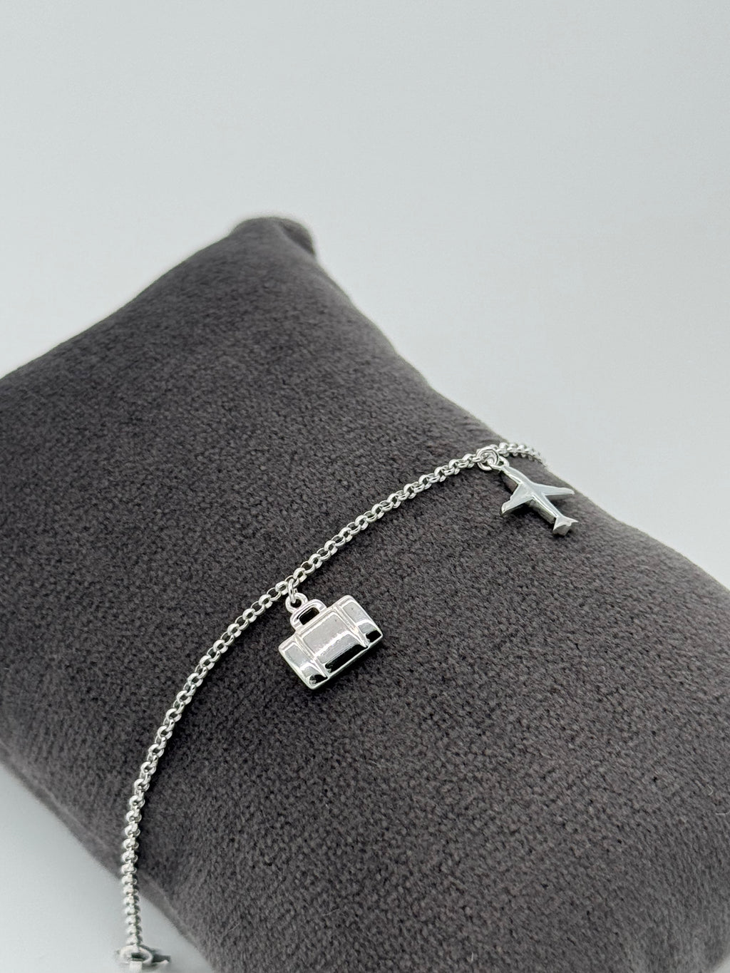 Flugzeug, Koffer und Reisepass Silberarmband 925 - Reise