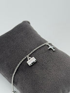 Flugzeug, Koffer und Reisepass Silberarmband 925 - Reise