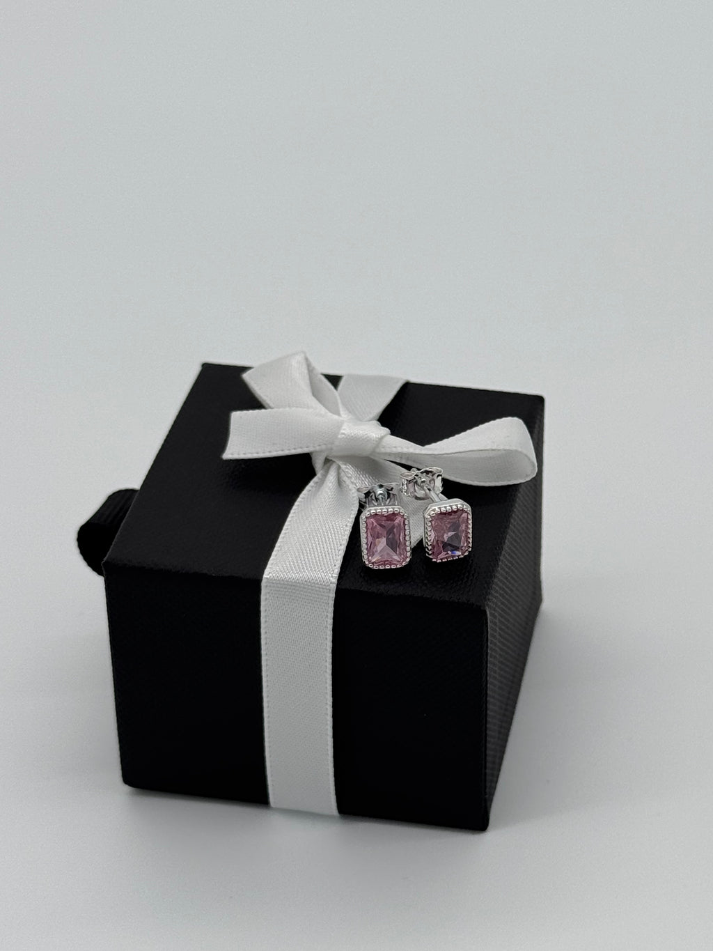 Ohrringe Silber 925 - pinker Baguette Stein