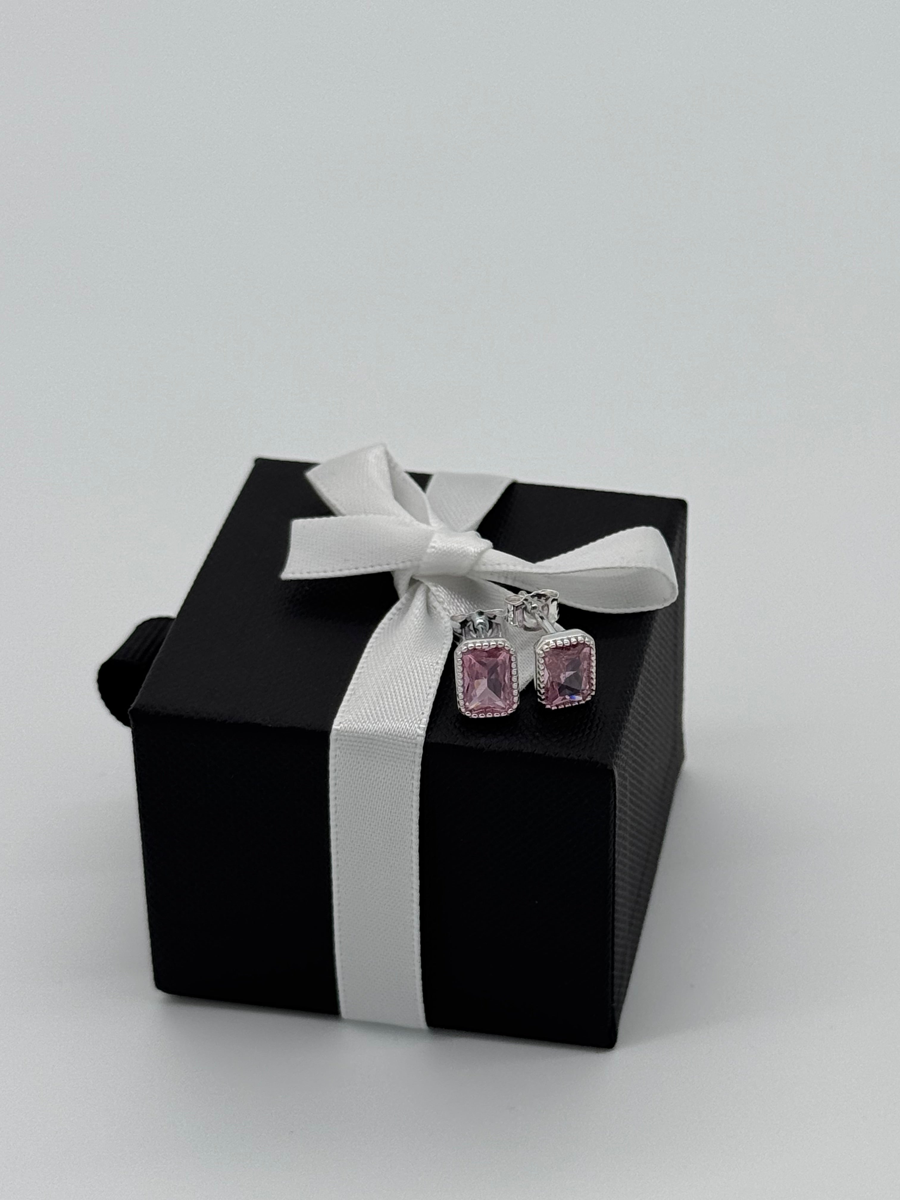 Ohrringe Silber 925 - pinker Baguette Stein