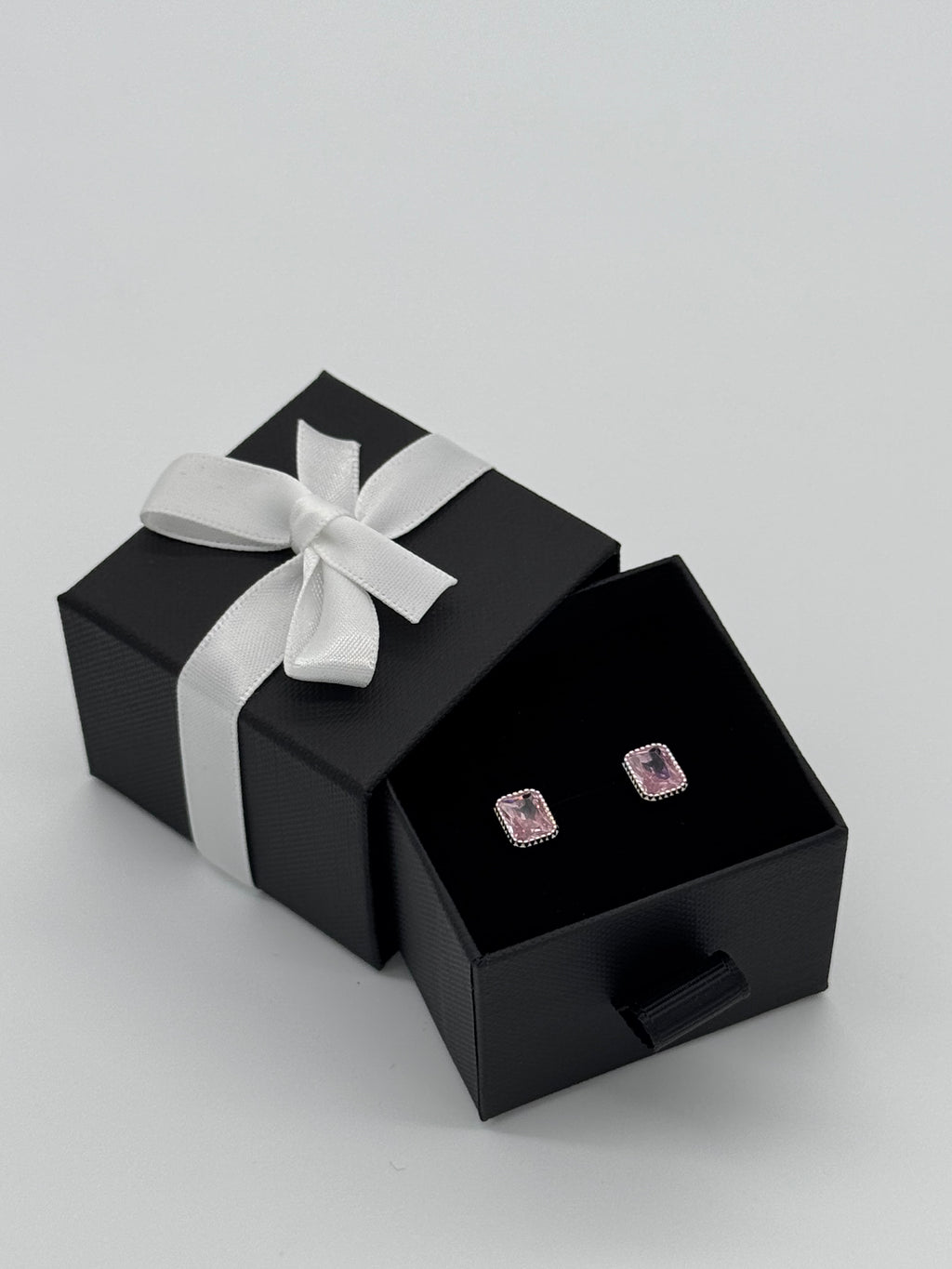 Ohrringe Silber 925 - pinker Baguette Stein