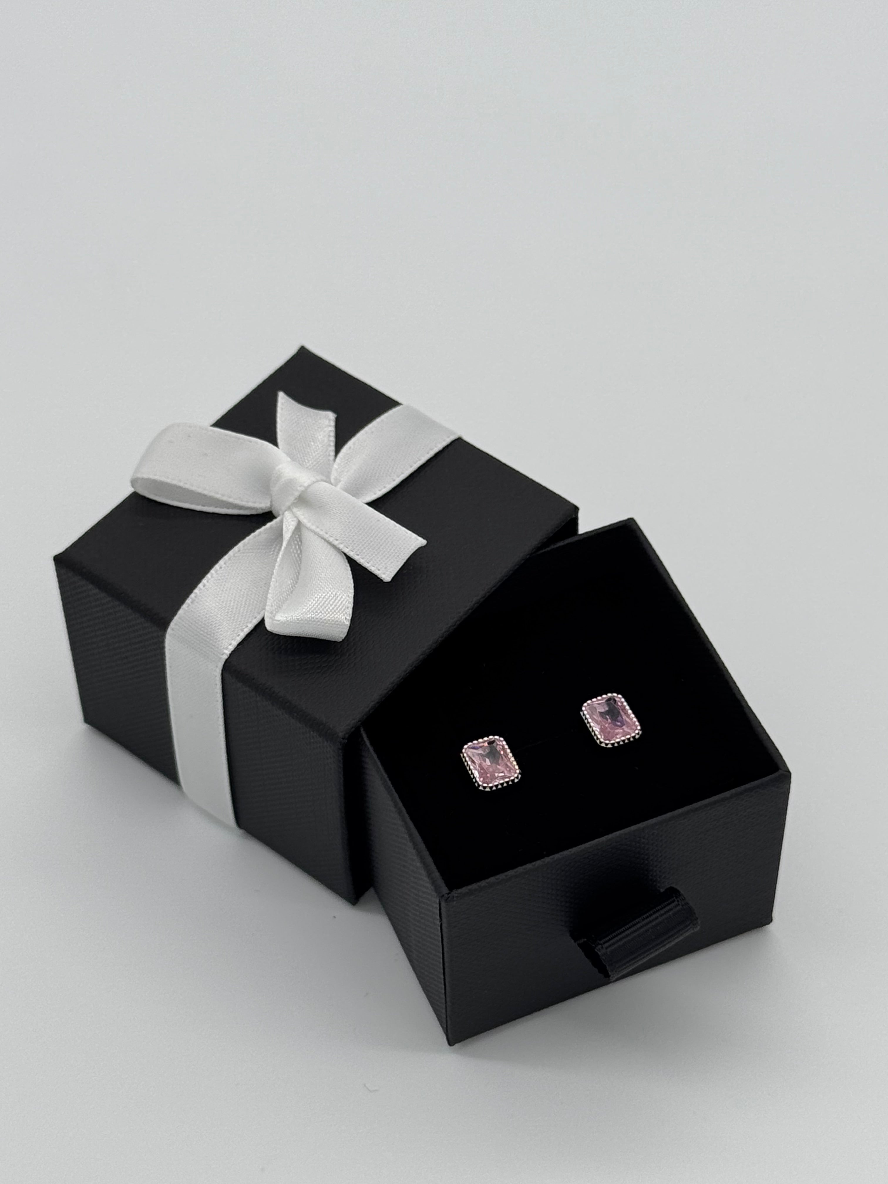 Ohrringe Silber 925 - pinker Baguette Stein