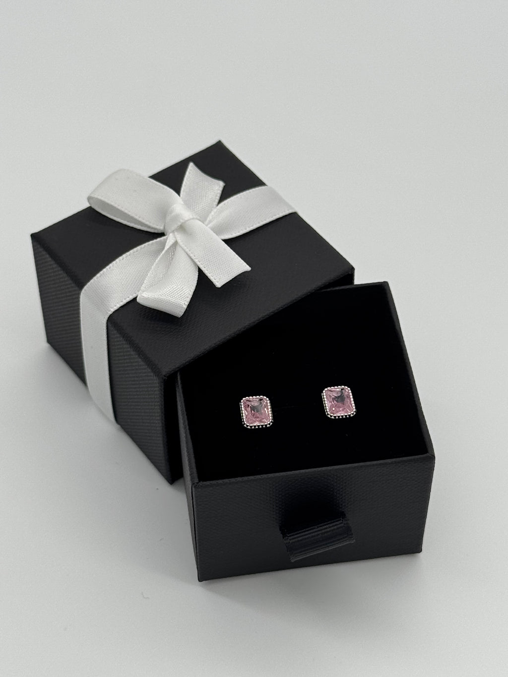 Ohrringe Silber 925 - pinker Baguette Stein