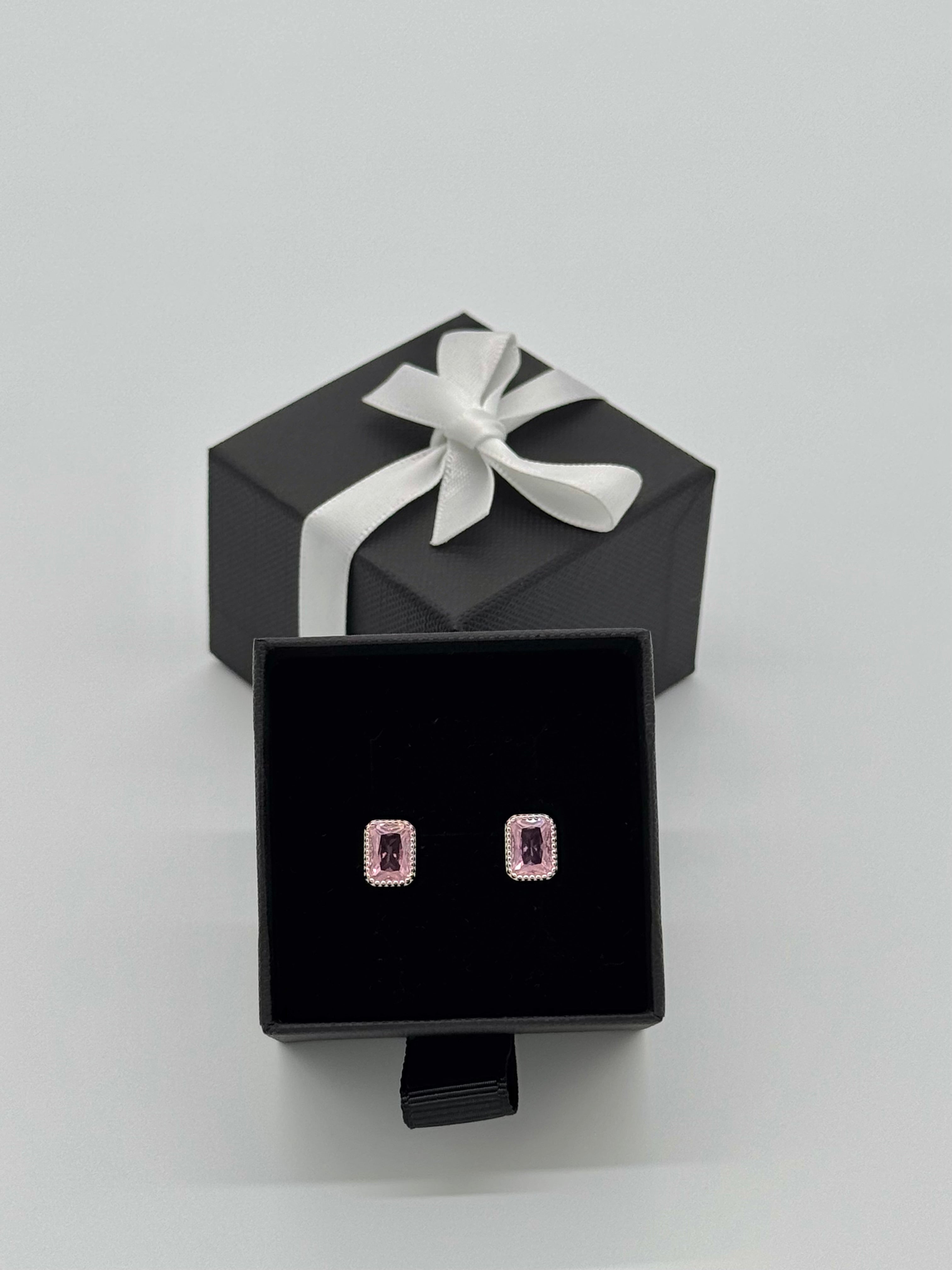 Ohrringe Silber 925 - pinker Baguette Stein