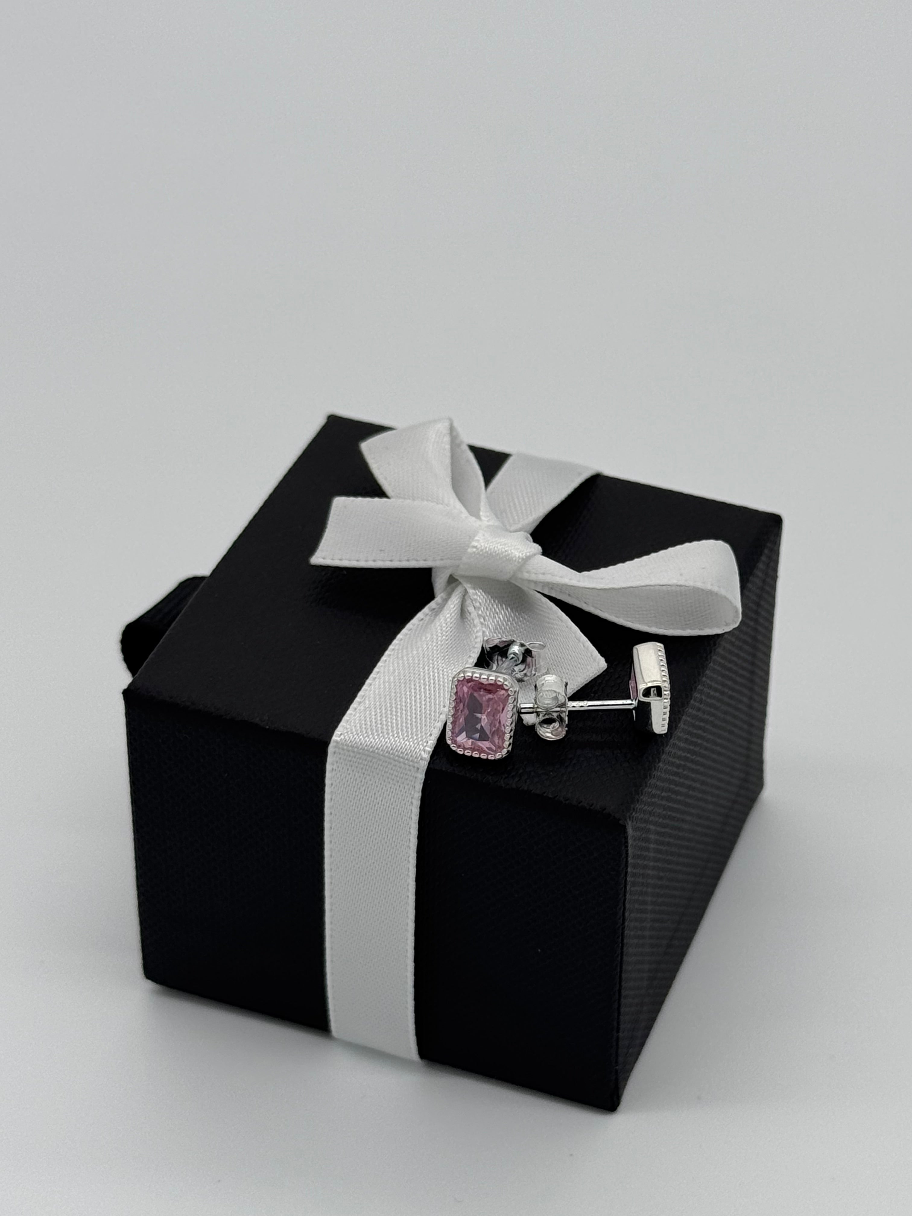 Ohrringe Silber 925 - pinker Baguette Stein