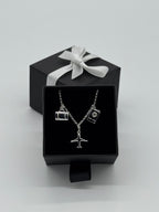 Flugzeug, Koffer und Reisepass Silberarmband 925 - Reise