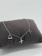 Flugzeug, Koffer und Reisepass Silberarmband 925 - Reise