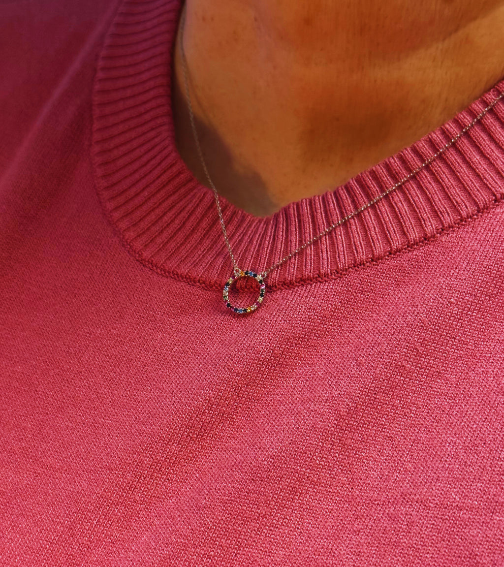 Collier 26 bunte Steine | Echt Silber 925