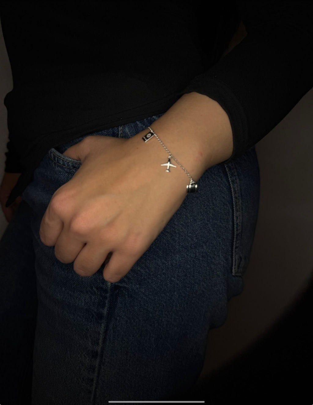 Flugzeug, Koffer und Reisepass Silberarmband 925 - Reise