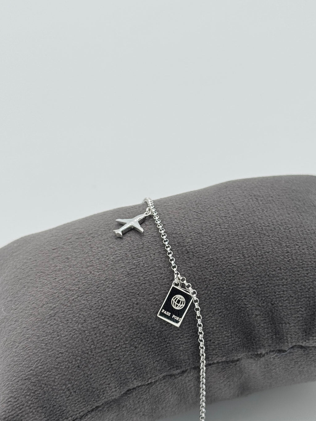 Flugzeug, Koffer und Reisepass Silberarmband 925 - Reise