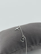 Flugzeug, Koffer und Reisepass Silberarmband 925 - Reise