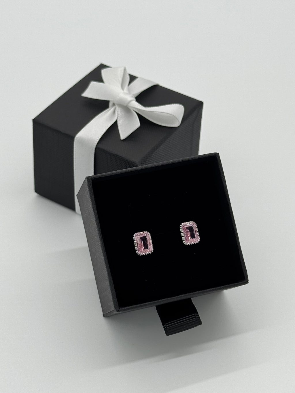 Ohrringe Silber 925 - pinker Baguette Stein