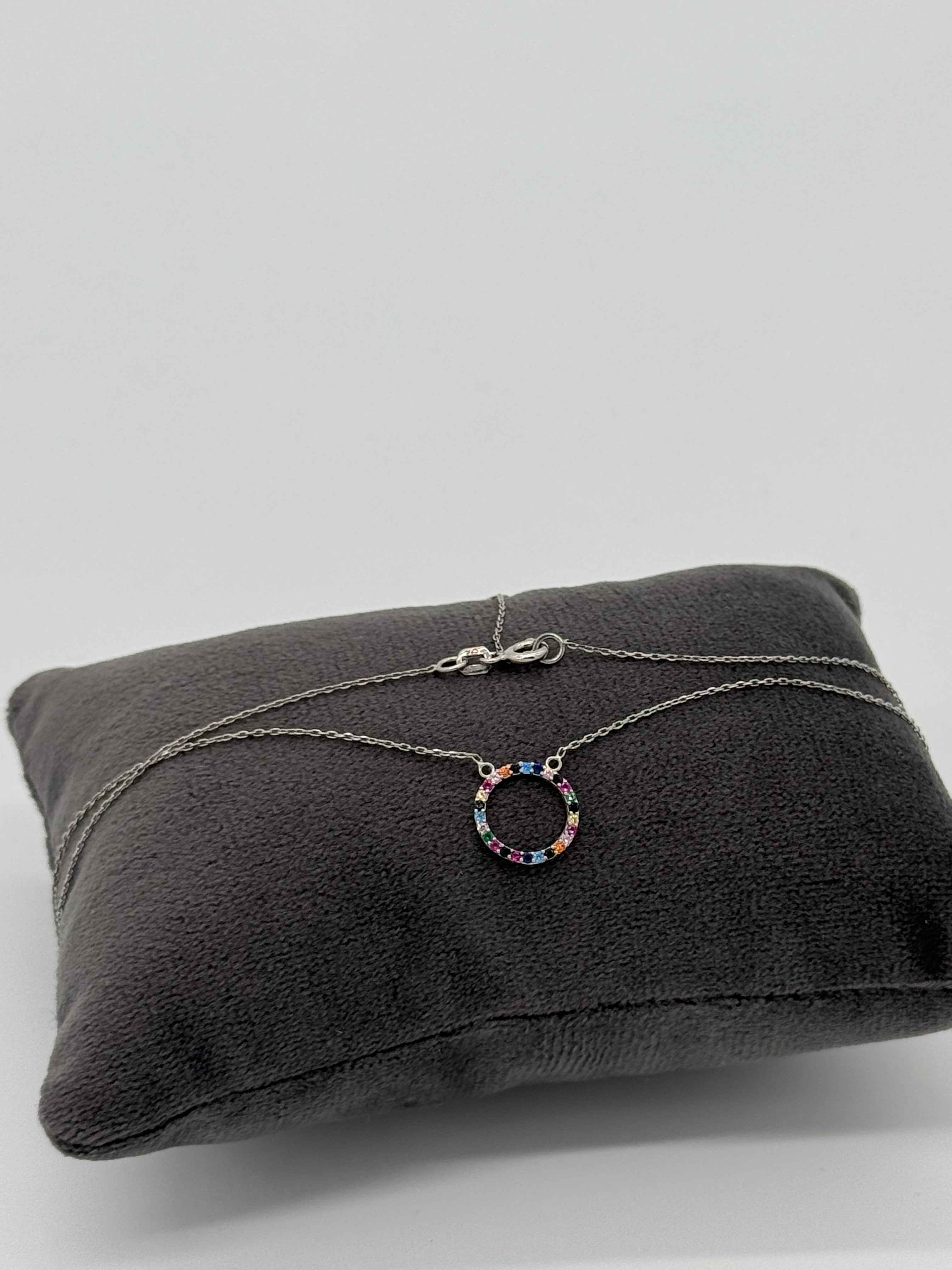 Collier 26 bunte Steine | Echt Silber 925
