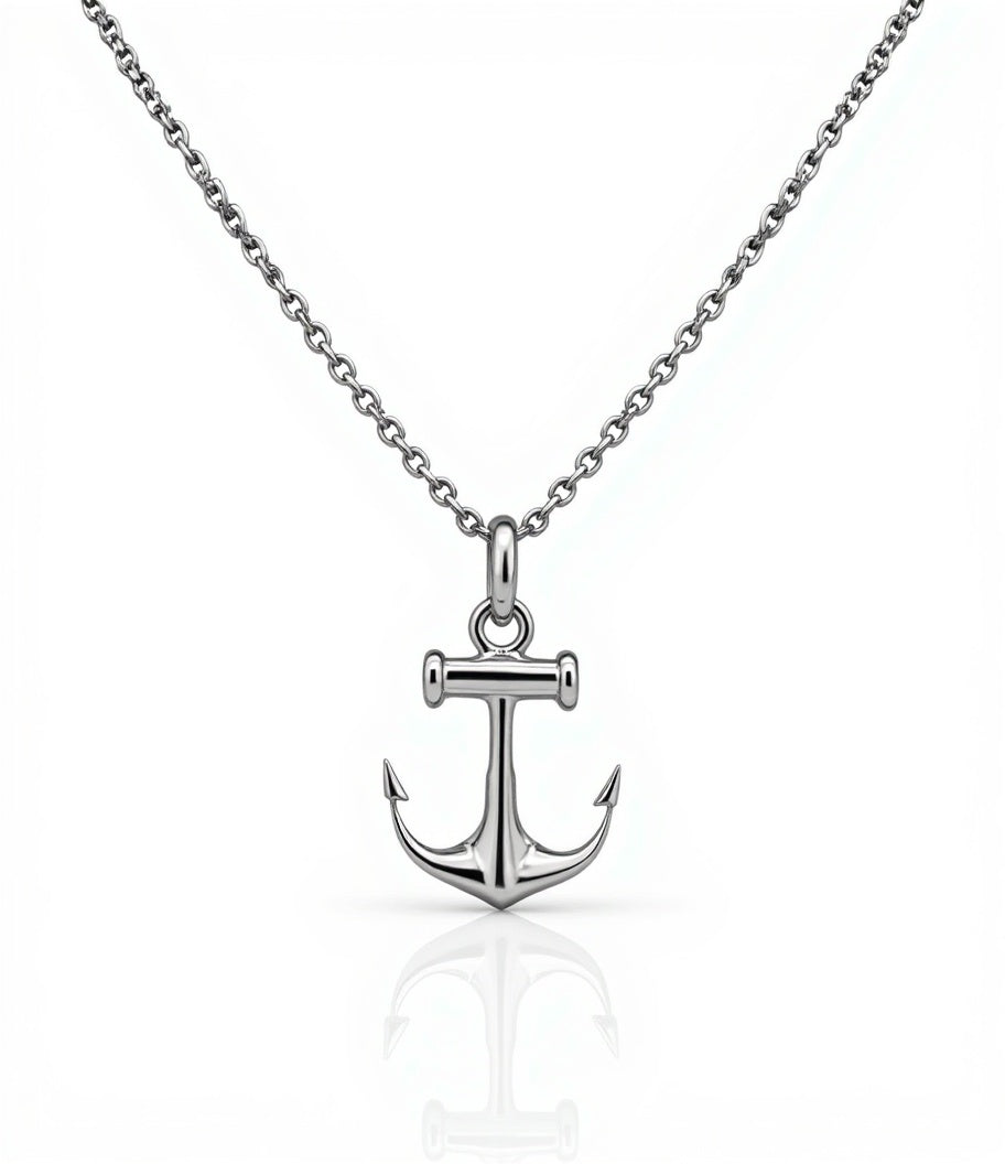 Glänzender Anker mit Ankerkette | 925 Silber