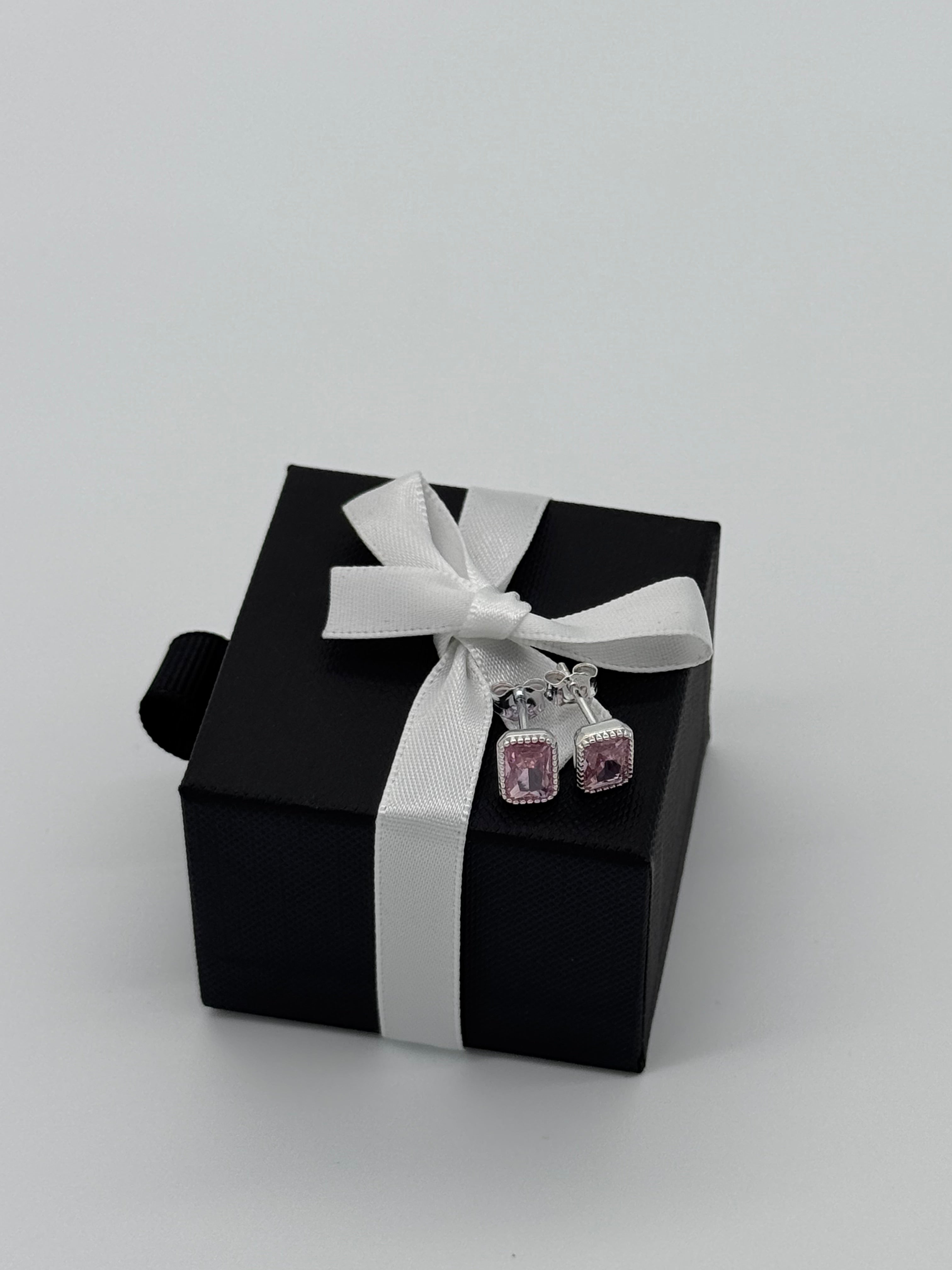 Ohrringe Silber 925 - pinker Baguette Stein