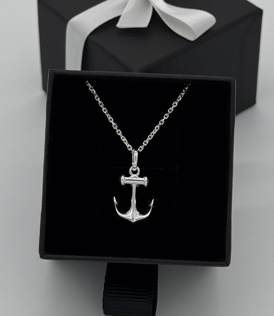 Glänzender Anker mit Ankerkette | 925 Silber