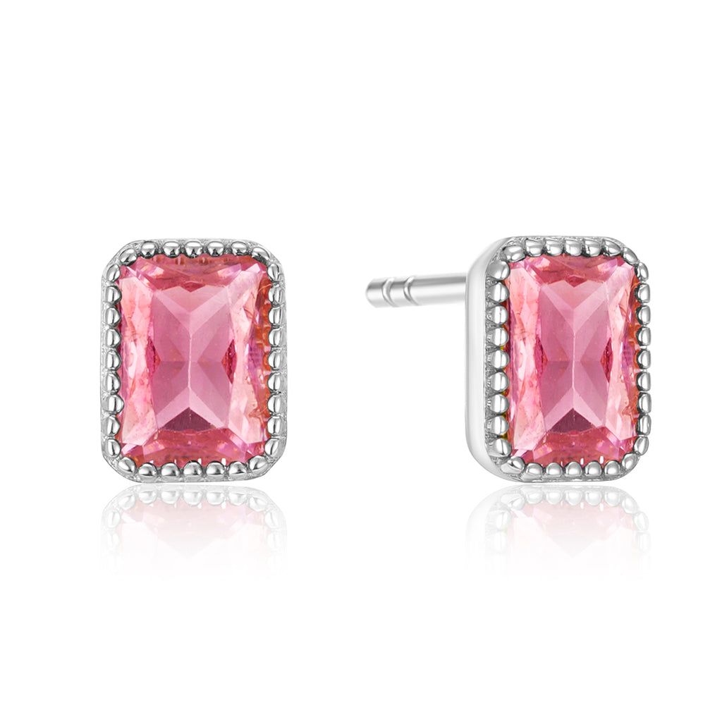 Ohrringe Silber 925 - pinker Baguette Stein