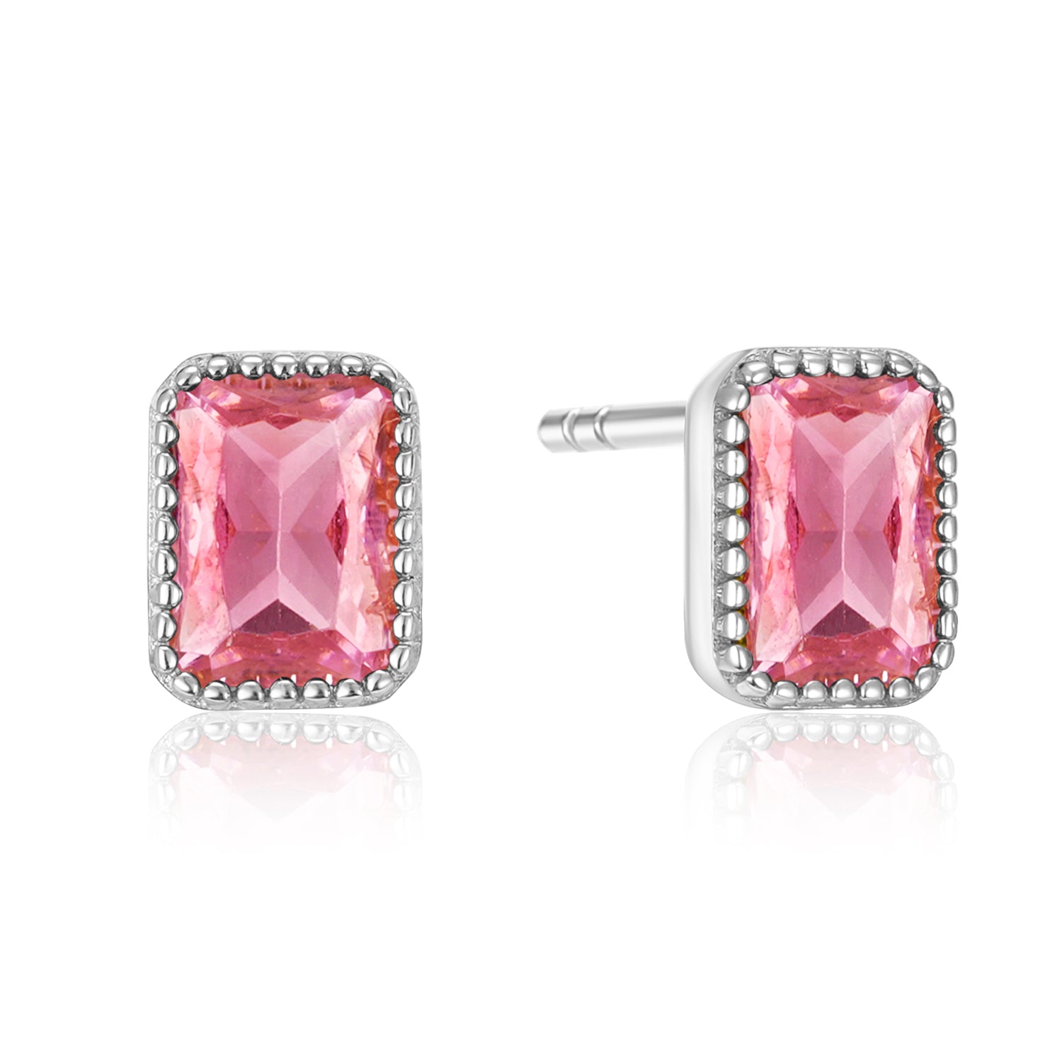 Ohrringe Silber 925 - pinker Baguette Stein